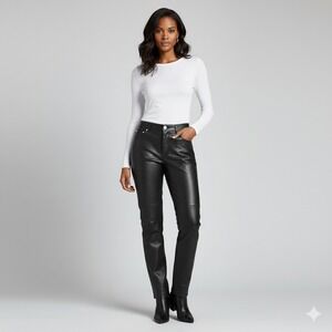Jeanology Collection Black Leather Straight Leg Pants‎ Size 8